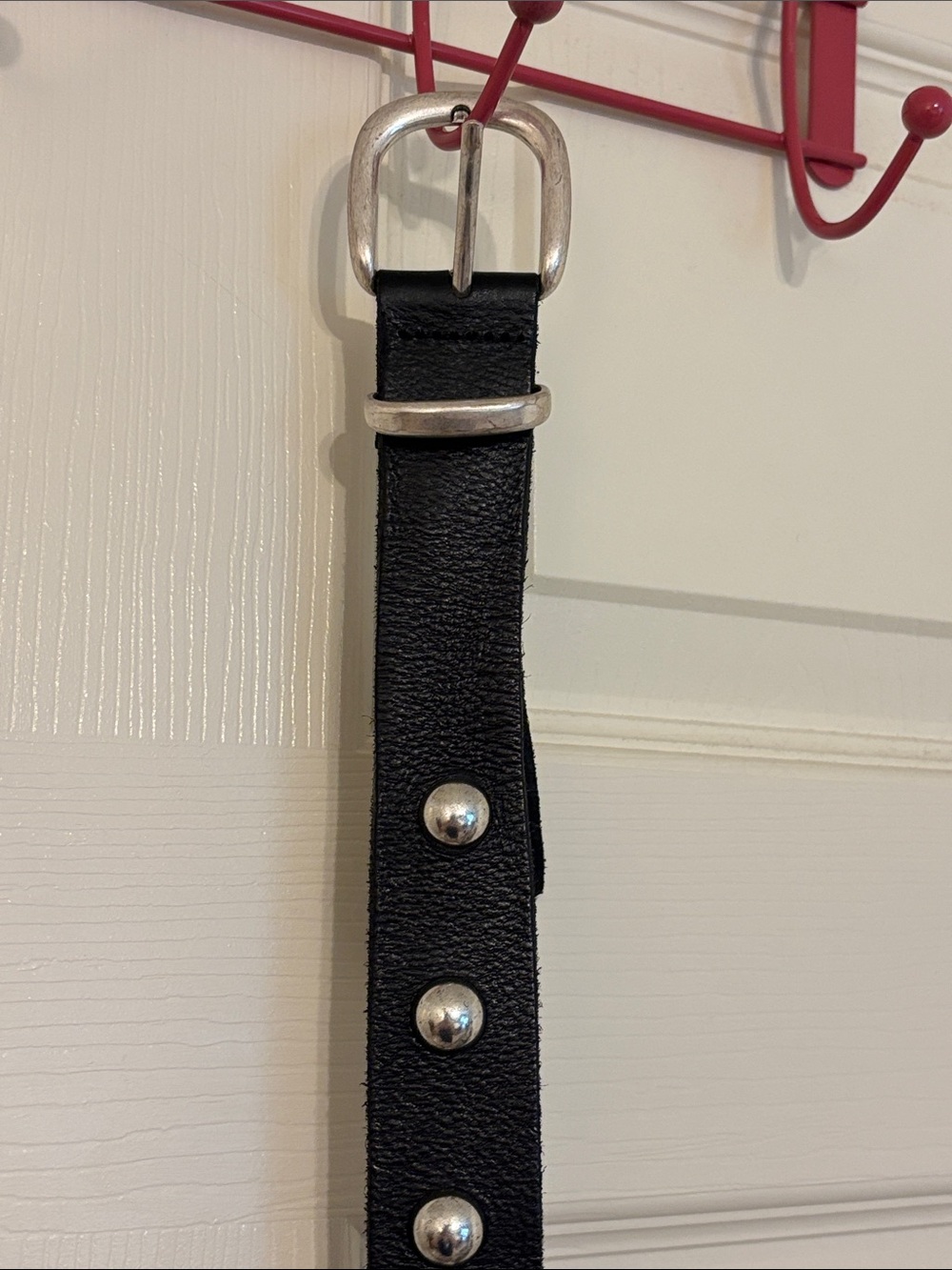 Free People Rhodes Black Leather Studded Belt with Silver Buckle